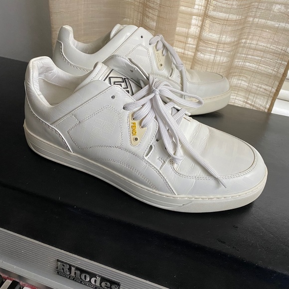 Fendi white leather trainers rubber shoes monogram double F size 7 Italy low cut main image 10